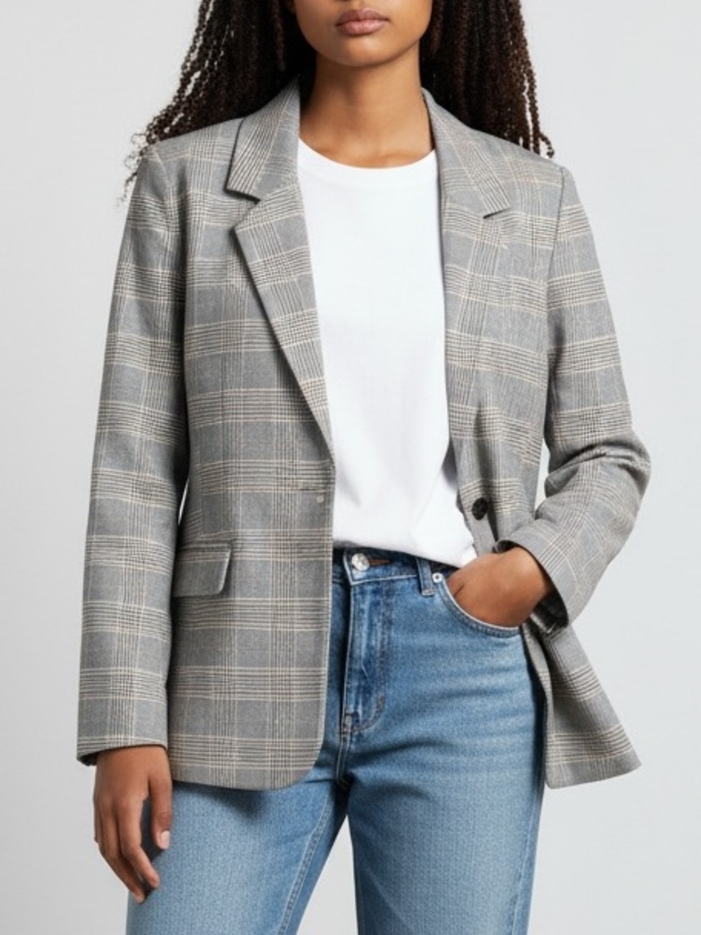 Abercrombie & Fitch Plaid Tailored Single Button Blazer Gray & Brown Small